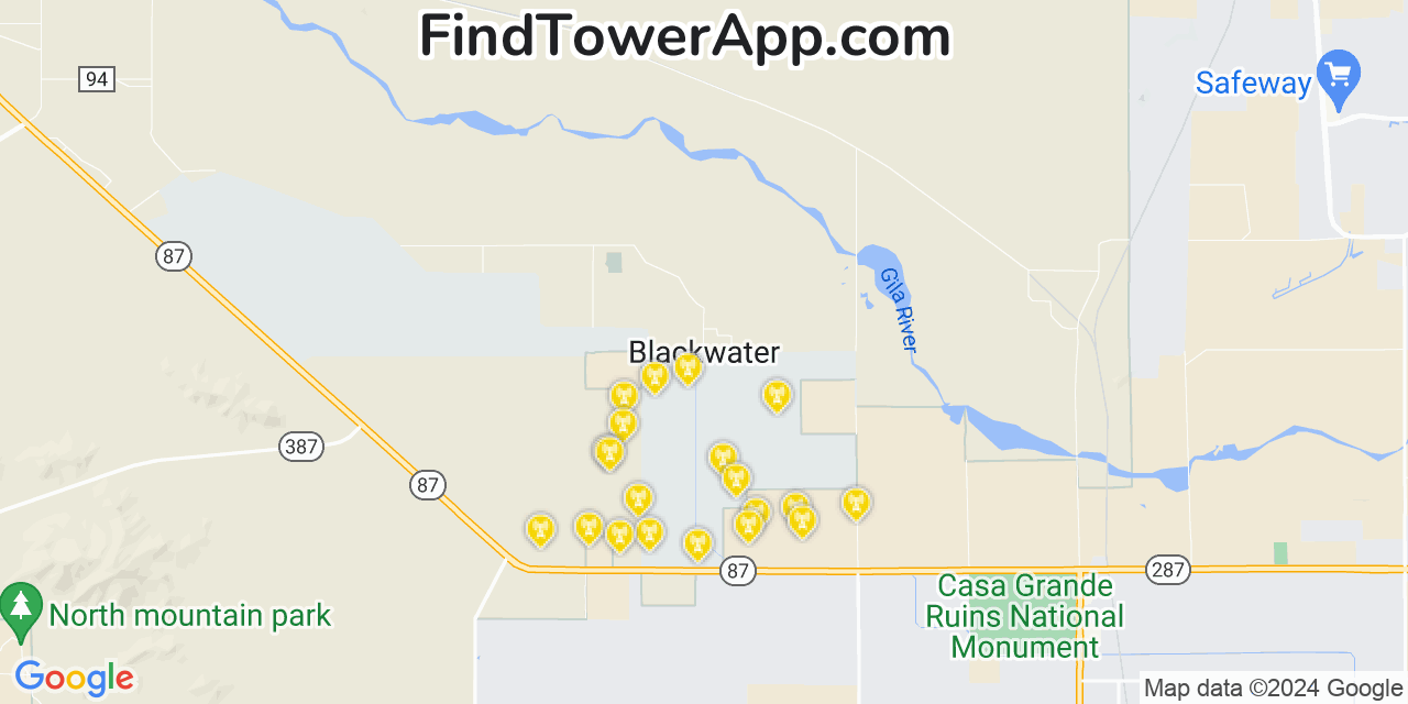 AT&T 4G/5G cell tower coverage map Blackwater, Arizona