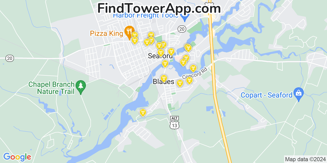AT&T 4G/5G cell tower coverage map Blades, Delaware