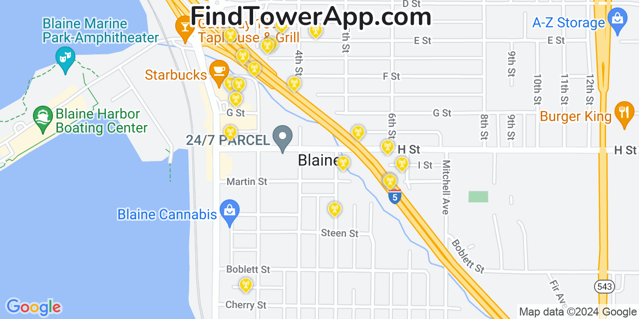 Verizon 4G/5G cell tower coverage map Blaine, Washington