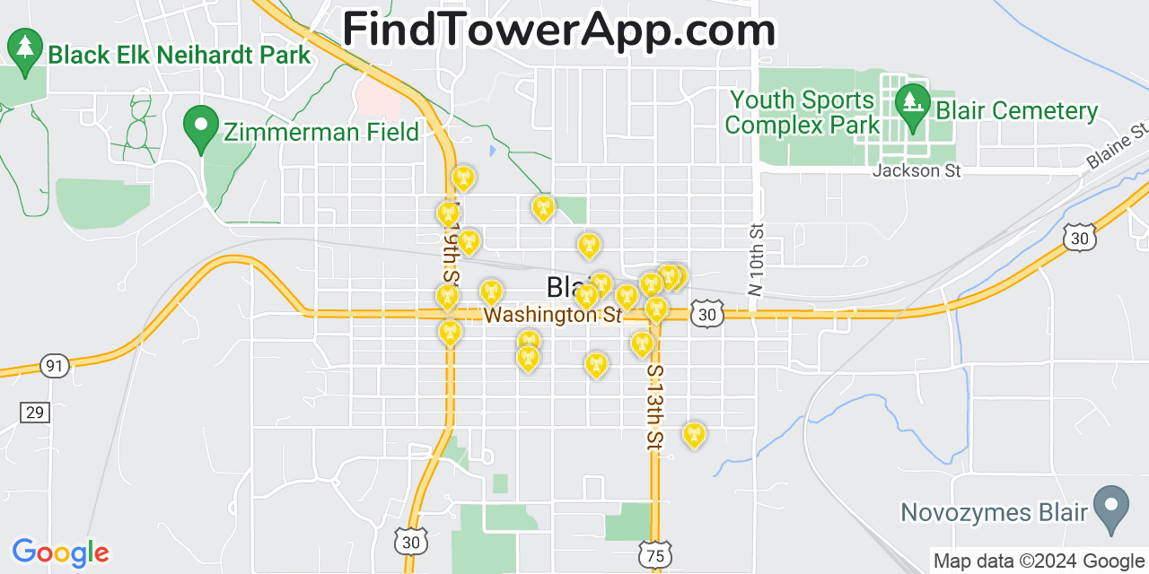 AT&T 4G/5G cell tower coverage map Blair, Nebraska