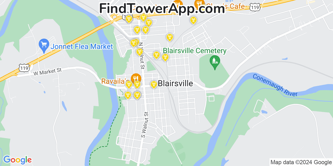 T-Mobile 4G/5G cell tower coverage map Blairsville, Pennsylvania