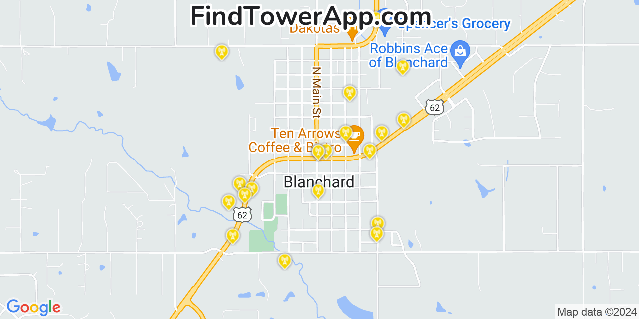 AT&T 4G/5G cell tower coverage map Blanchard, Oklahoma