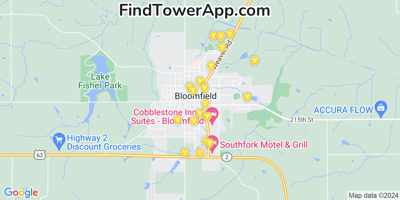 AT&T 4G/5G cell tower coverage map Bloomfield, Iowa