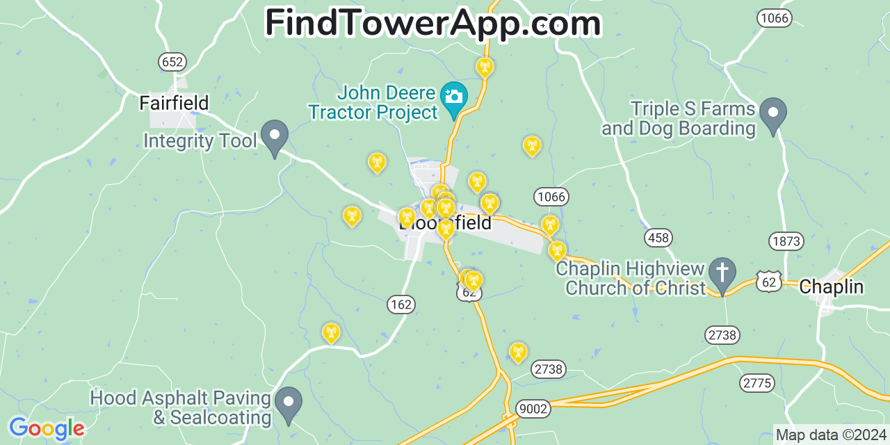 AT&T 4G/5G cell tower coverage map Bloomfield, Kentucky