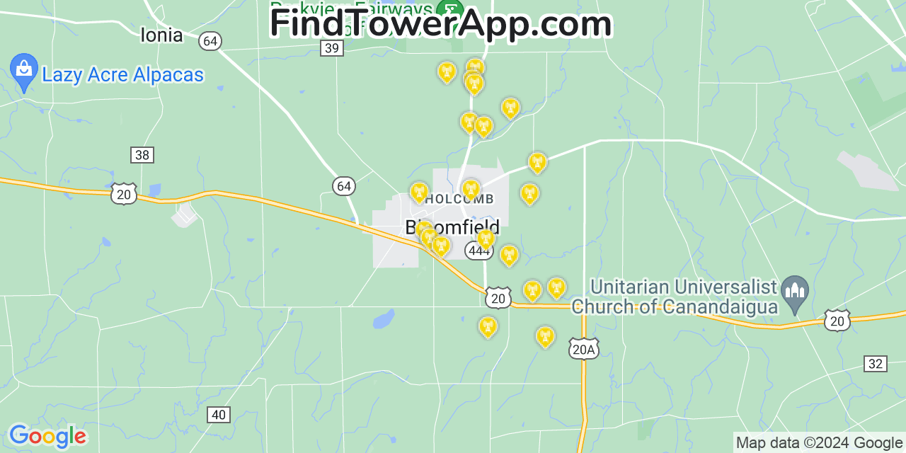 AT&T 4G/5G cell tower coverage map Bloomfield, New York