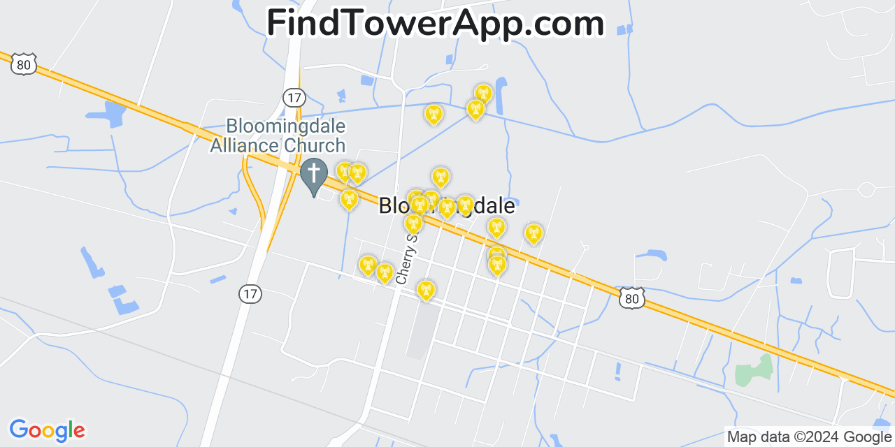 AT&T 4G/5G cell tower coverage map Bloomingdale, Georgia