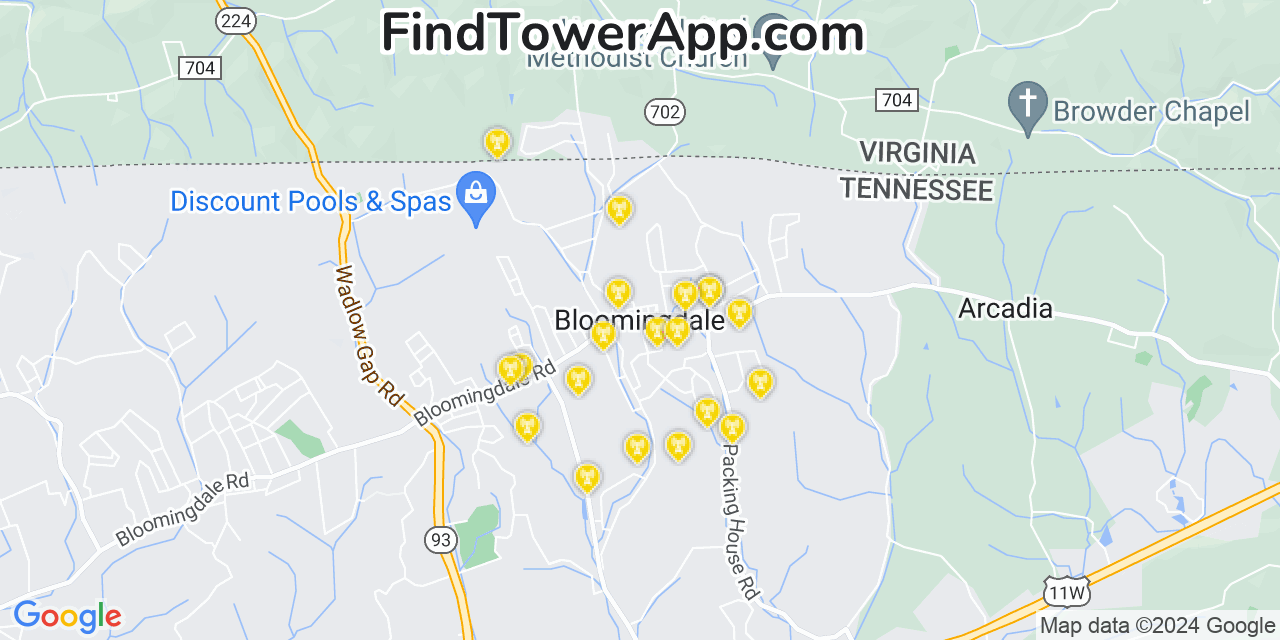 AT&T 4G/5G cell tower coverage map Bloomingdale, Tennessee
