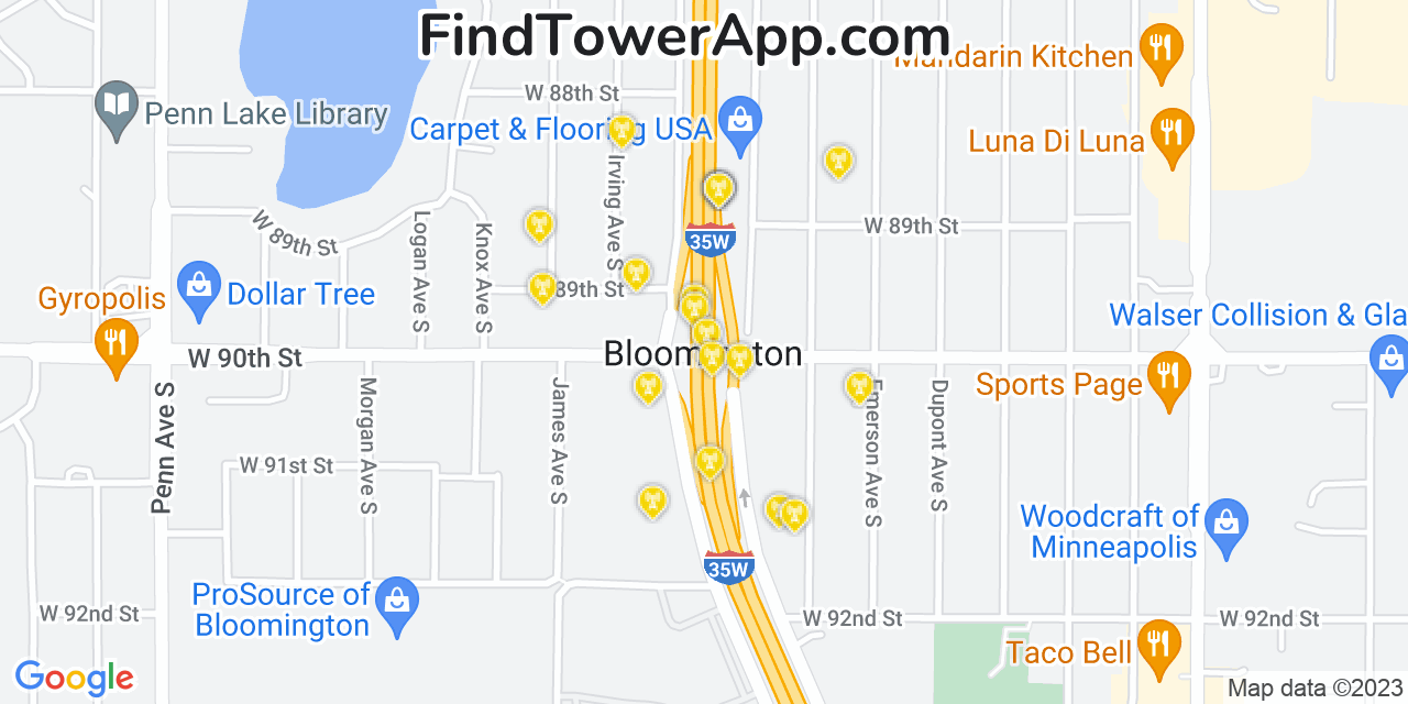 AT&T 4G/5G cell tower coverage map Bloomington, Minnesota