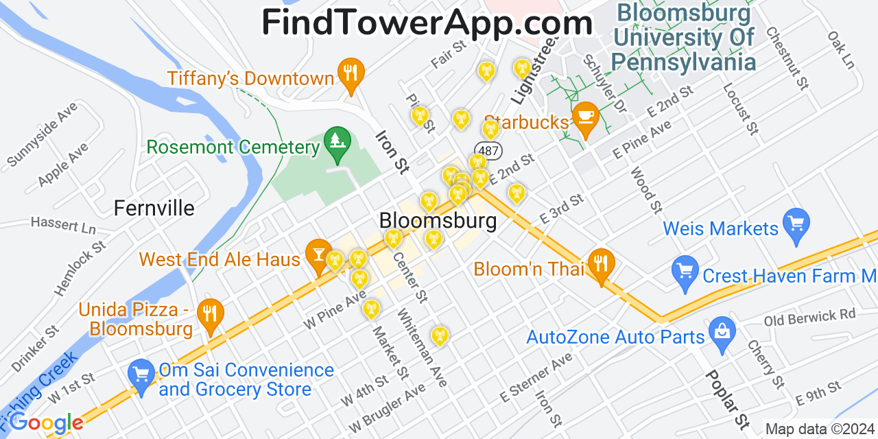 T-Mobile 4G/5G cell tower coverage map Bloomsburg, Pennsylvania