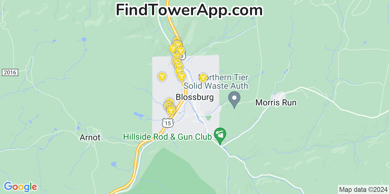 AT&T 4G/5G cell tower coverage map Blossburg, Pennsylvania