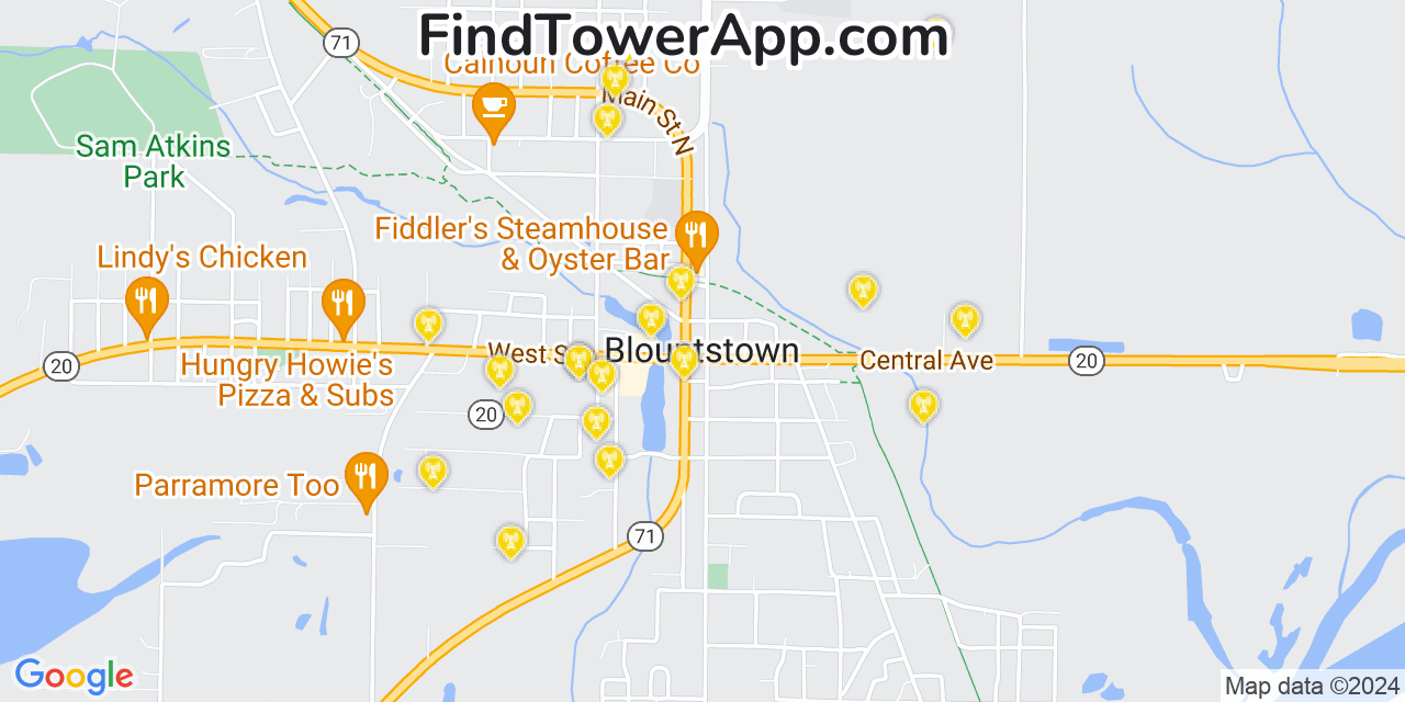 AT&T 4G/5G cell tower coverage map Blountstown, Florida