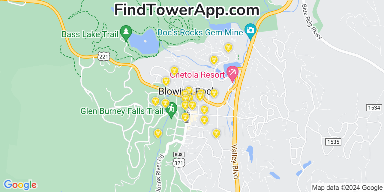 AT&T 4G/5G cell tower coverage map Blowing Rock, North Carolina