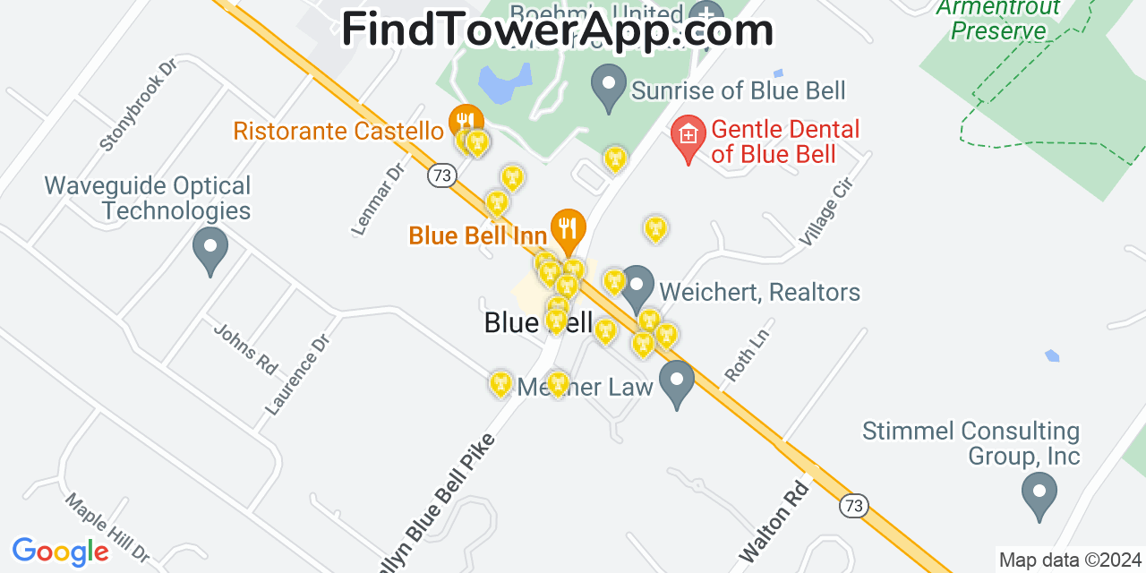 AT&T 4G/5G cell tower coverage map Blue Bell, Pennsylvania