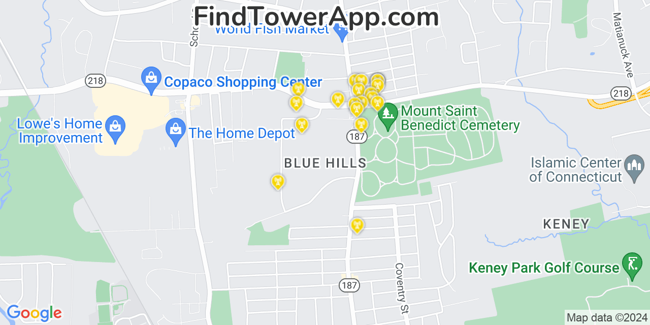 T-Mobile 4G/5G cell tower coverage map Blue Hills, Connecticut