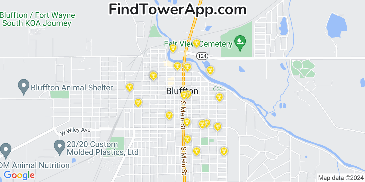 AT&T 4G/5G cell tower coverage map Bluffton, Indiana