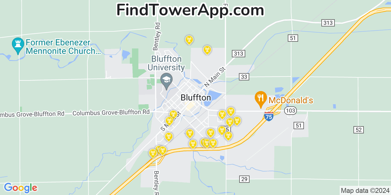AT&T 4G/5G cell tower coverage map Bluffton, Ohio