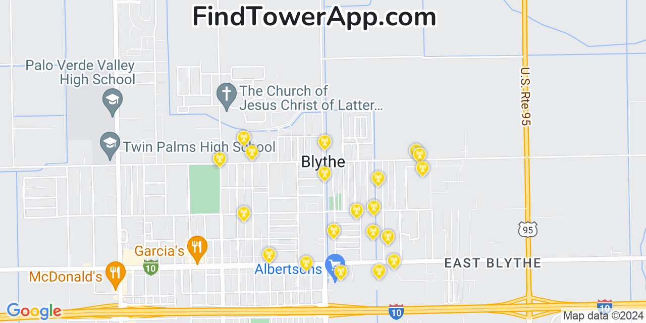 AT&T 4G/5G cell tower coverage map Blythe, California
