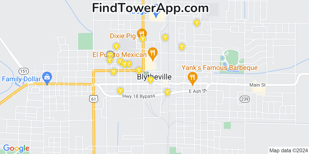AT&T 4G/5G cell tower coverage map Blytheville, Arkansas