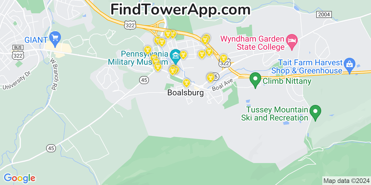 Verizon 4G/5G cell tower coverage map Boalsburg, Pennsylvania