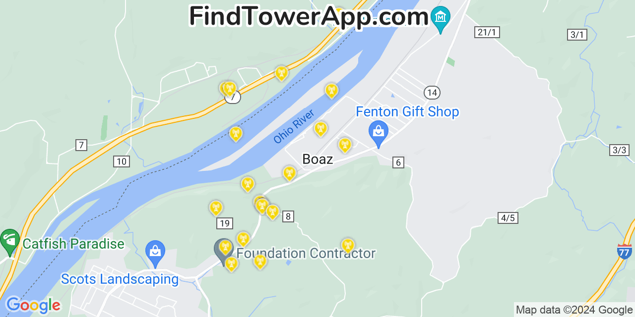 AT&T 4G/5G cell tower coverage map Boaz, West Virginia