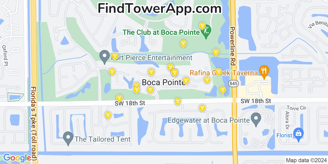 AT&T 4G/5G cell tower coverage map Boca Pointe, Florida