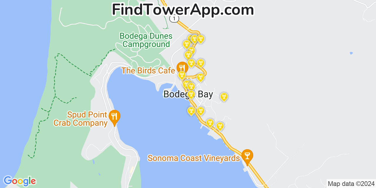 T-Mobile 4G/5G cell tower coverage map Bodega Bay, California