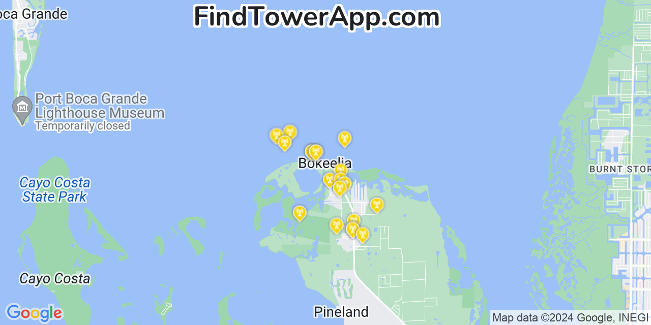 Verizon 4G/5G cell tower coverage map Bokeelia, Florida