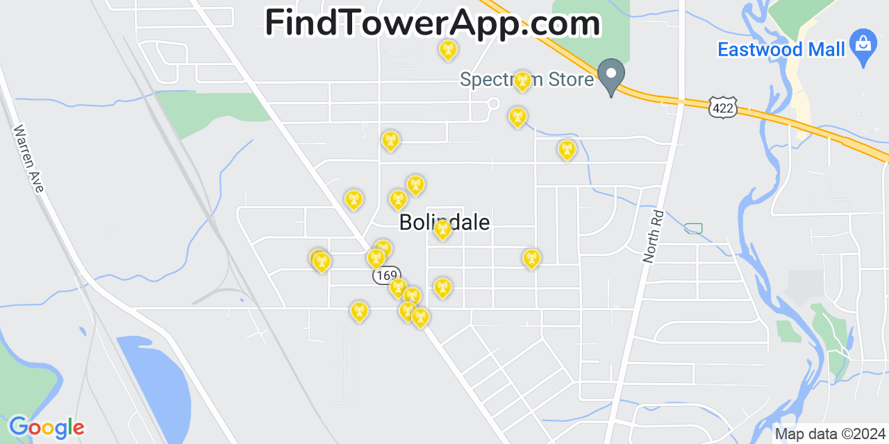 AT&T 4G/5G cell tower coverage map Bolindale, Ohio