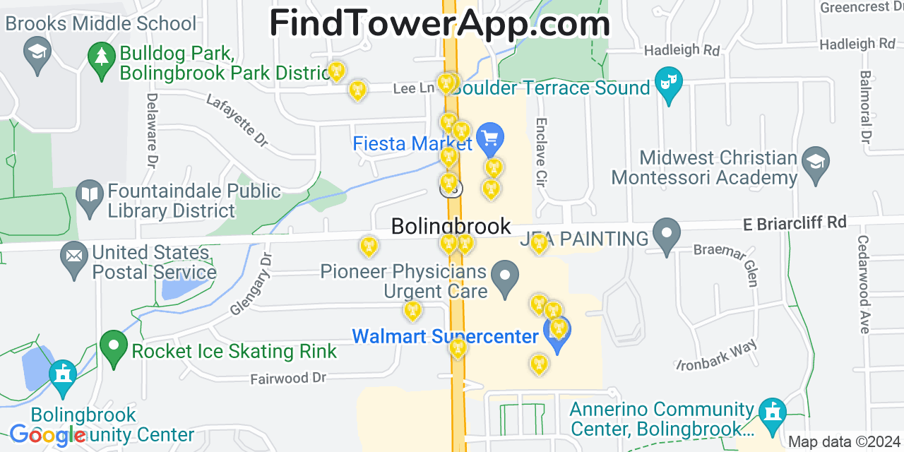 AT&T 4G/5G cell tower coverage map Bolingbrook, Illinois