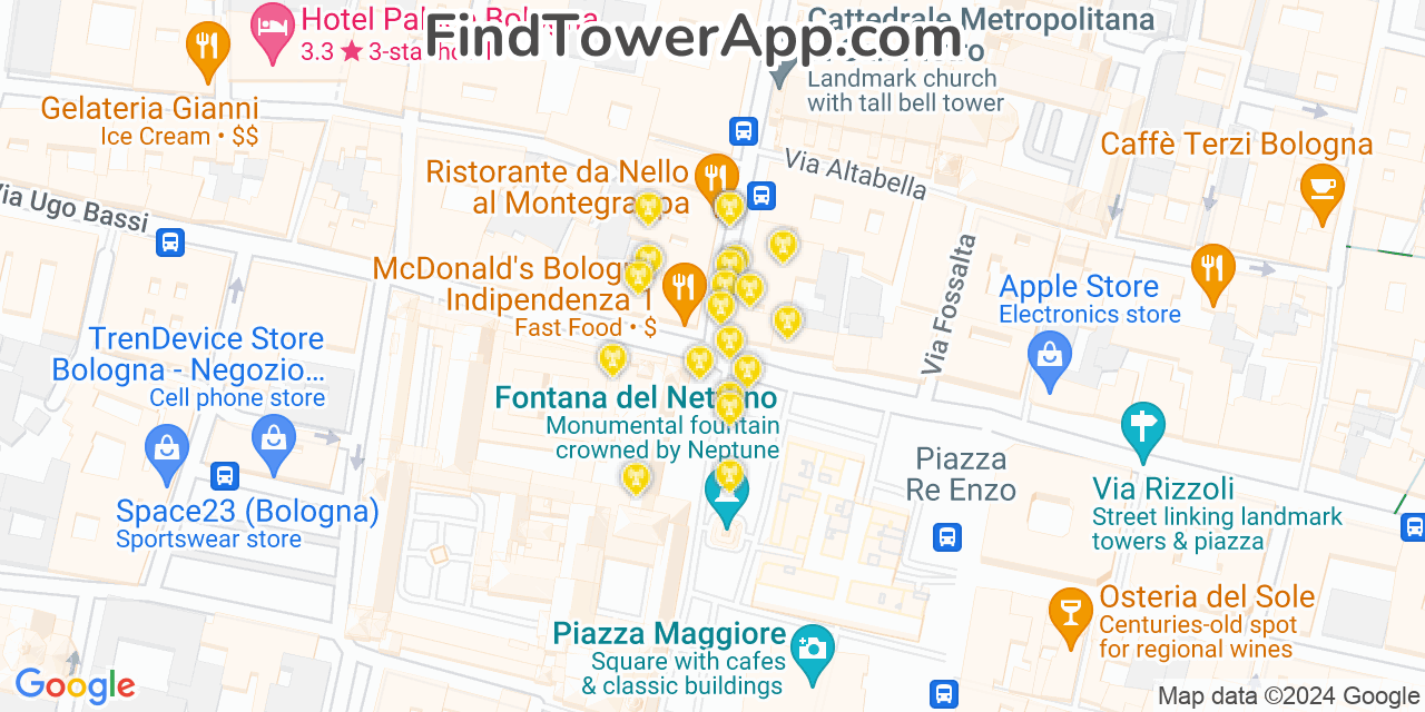 Bologna (Italy) 4G/5G cell tower coverage map