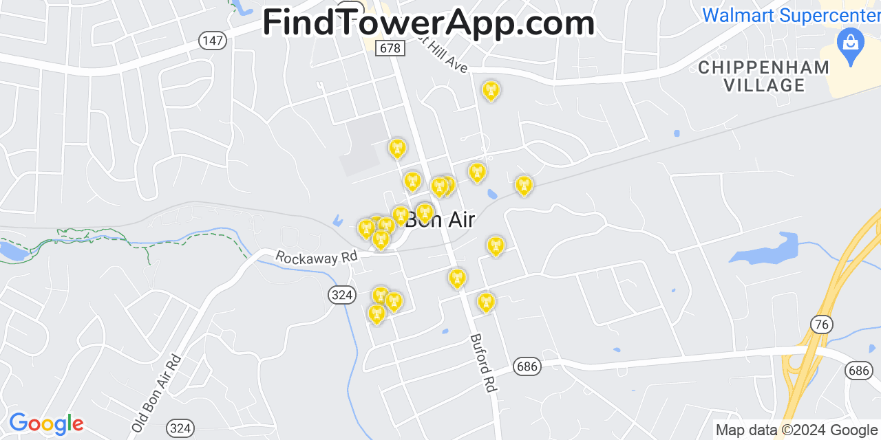 AT&T 4G/5G cell tower coverage map Bon Air, Virginia