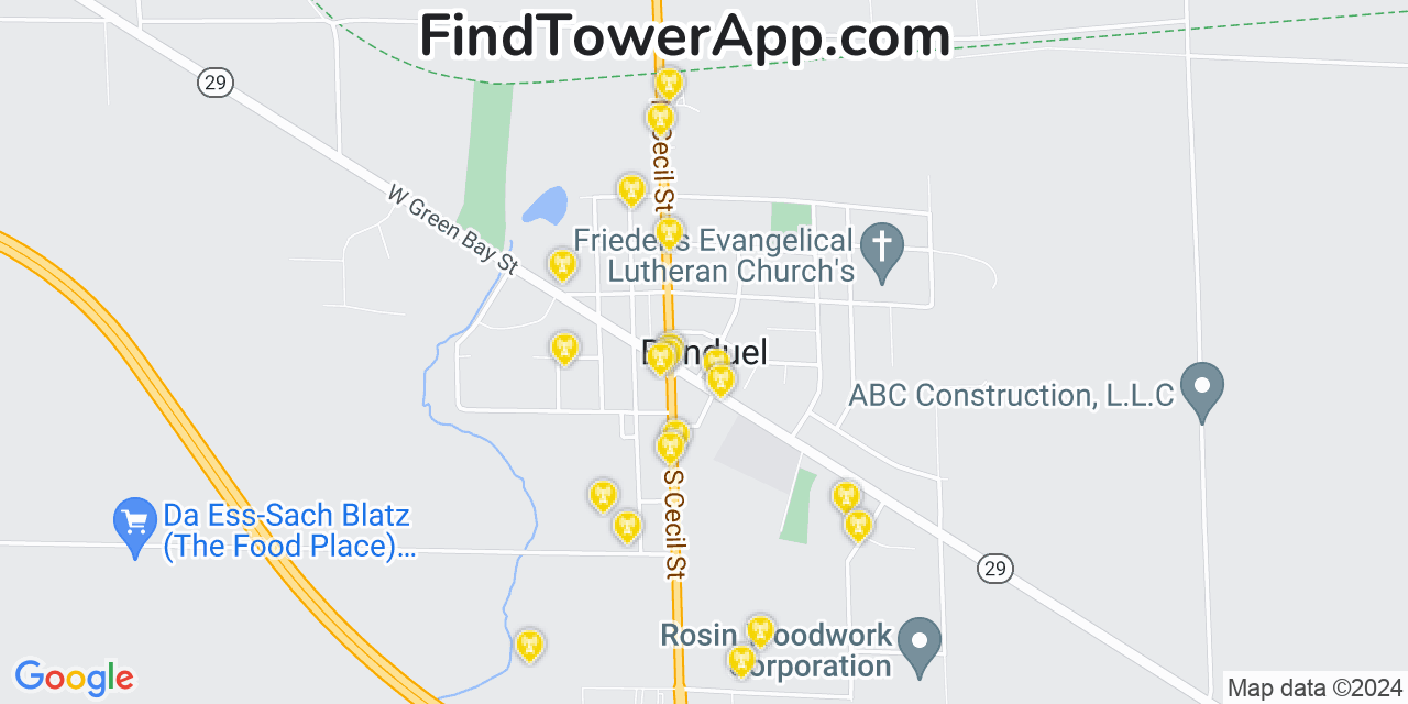 AT&T 4G/5G cell tower coverage map Bonduel, Wisconsin