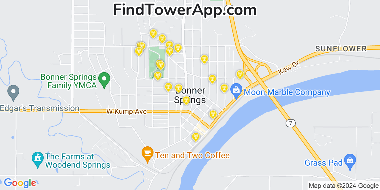 AT&T 4G/5G cell tower coverage map Bonner Springs, Kansas