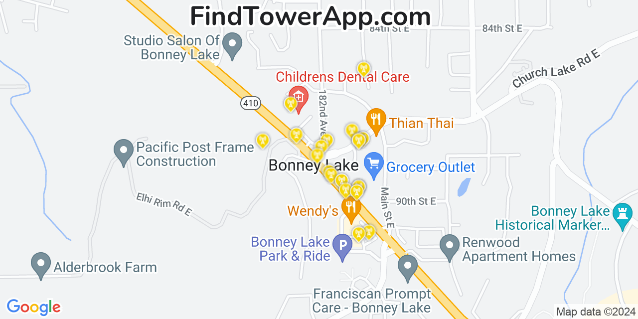 AT&T 4G/5G cell tower coverage map Bonney Lake, Washington