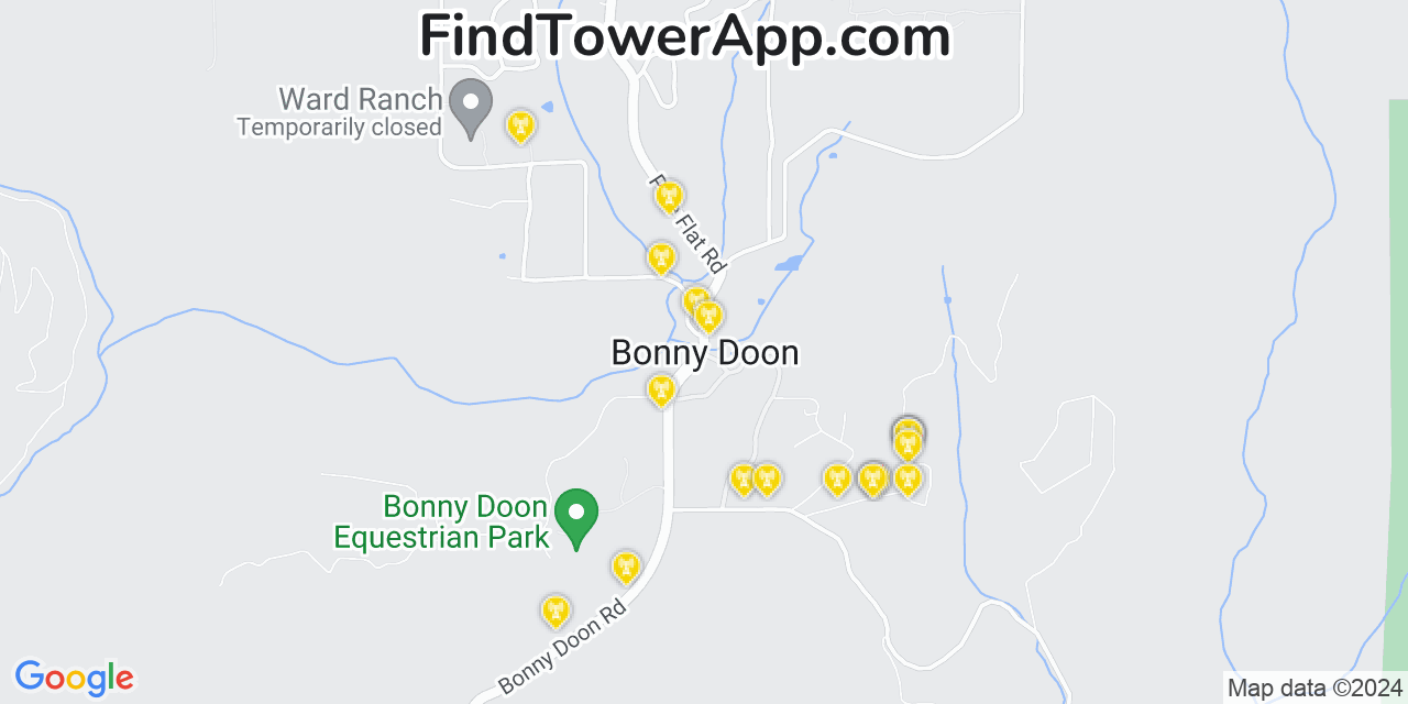 AT&T 4G/5G cell tower coverage map Bonny Doon, California