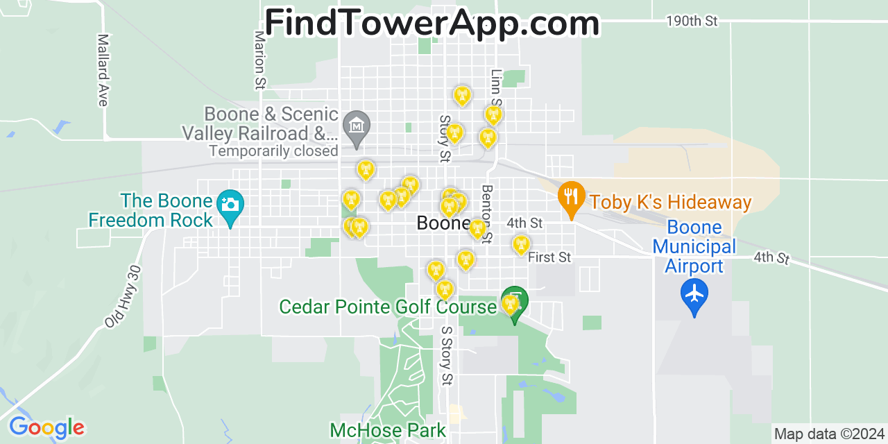 Verizon 4G/5G cell tower coverage map Boone, Iowa