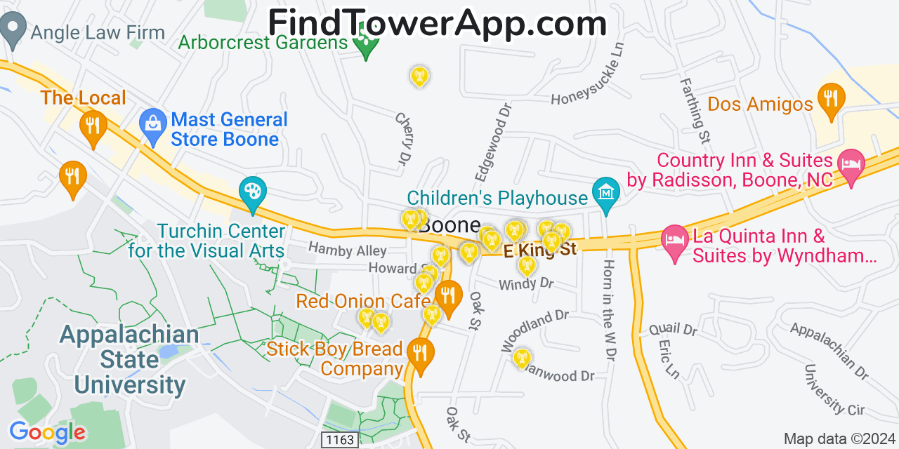 AT&T 4G/5G cell tower coverage map Boone, North Carolina