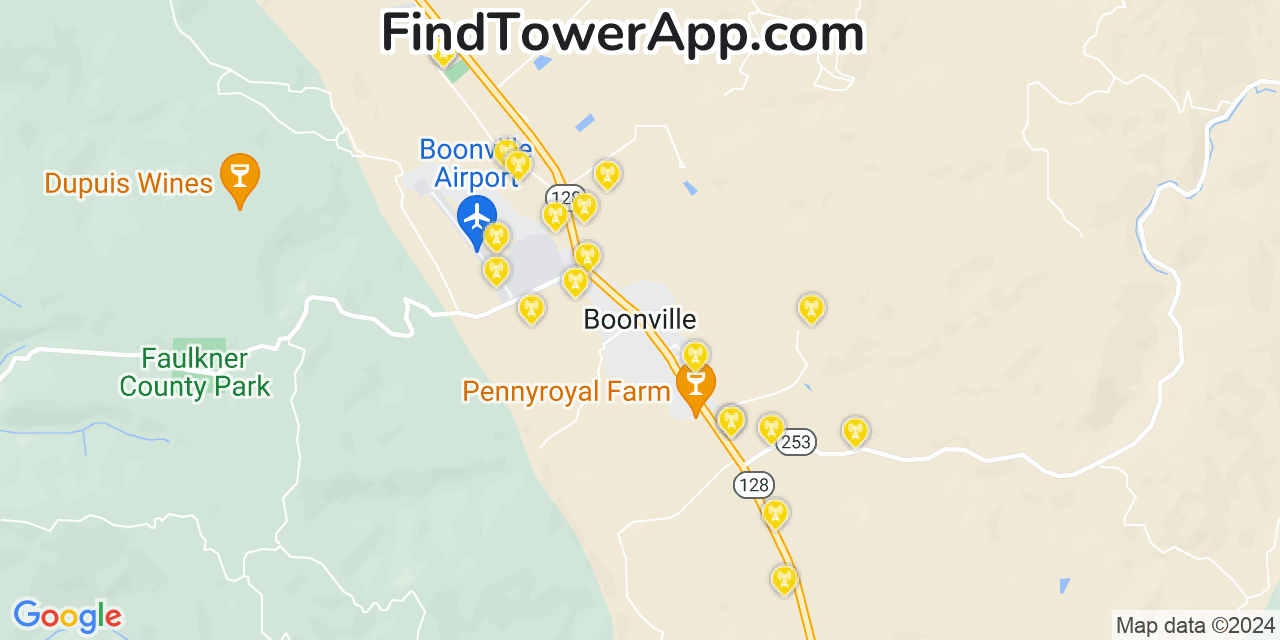 AT&T 4G/5G cell tower coverage map Boonville, California