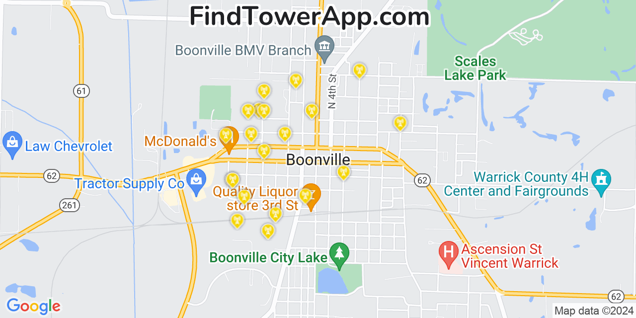 AT&T 4G/5G cell tower coverage map Boonville, Indiana