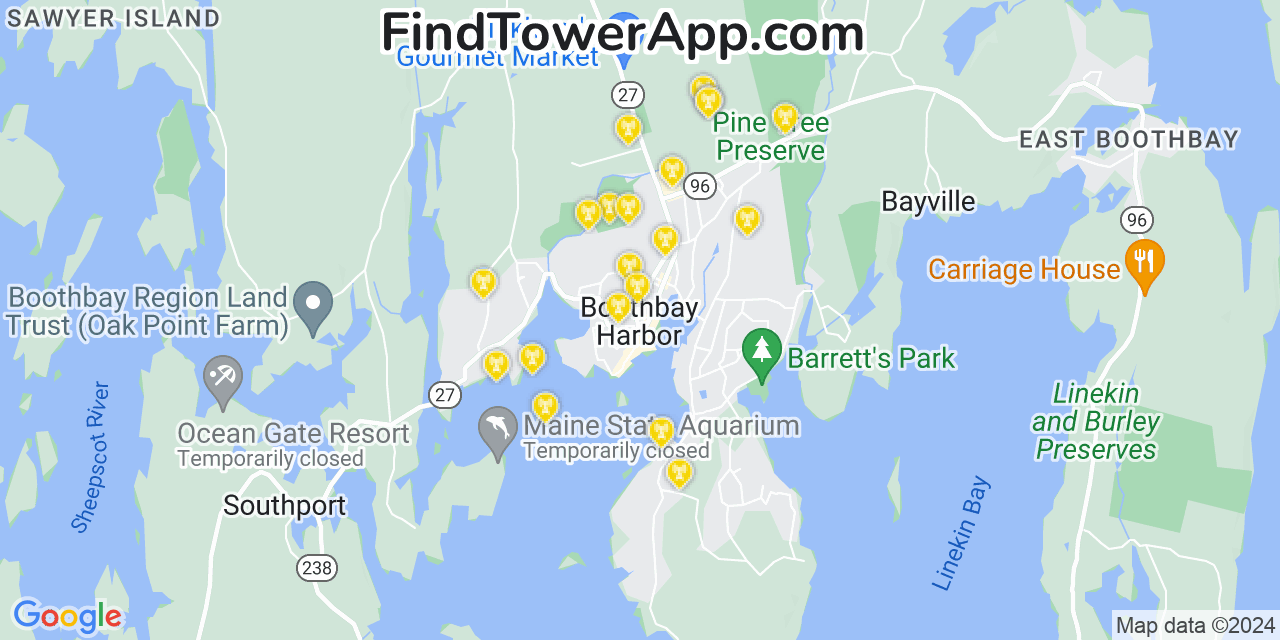 AT&T 4G/5G cell tower coverage map Boothbay Harbor, Maine