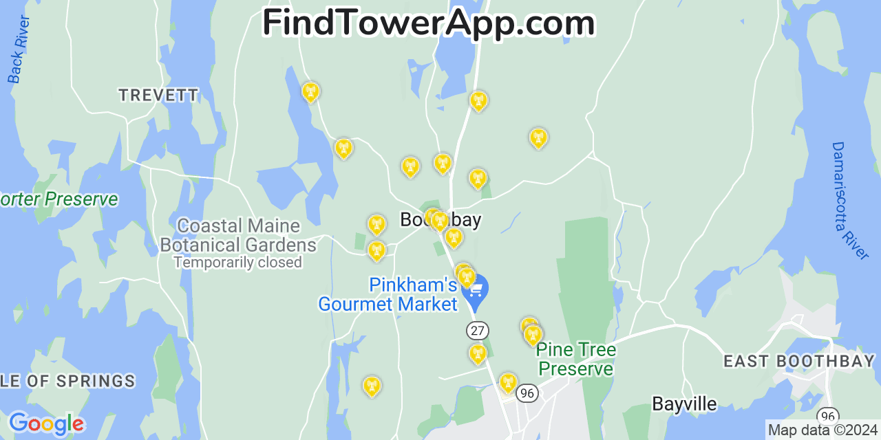 AT&T 4G/5G cell tower coverage map Boothbay, Maine