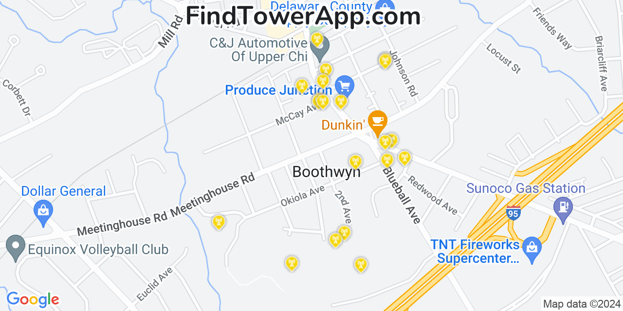 AT&T 4G/5G cell tower coverage map Boothwyn, Pennsylvania