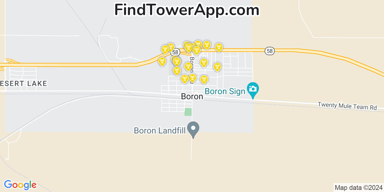 AT&T 4G/5G cell tower coverage map Boron, California
