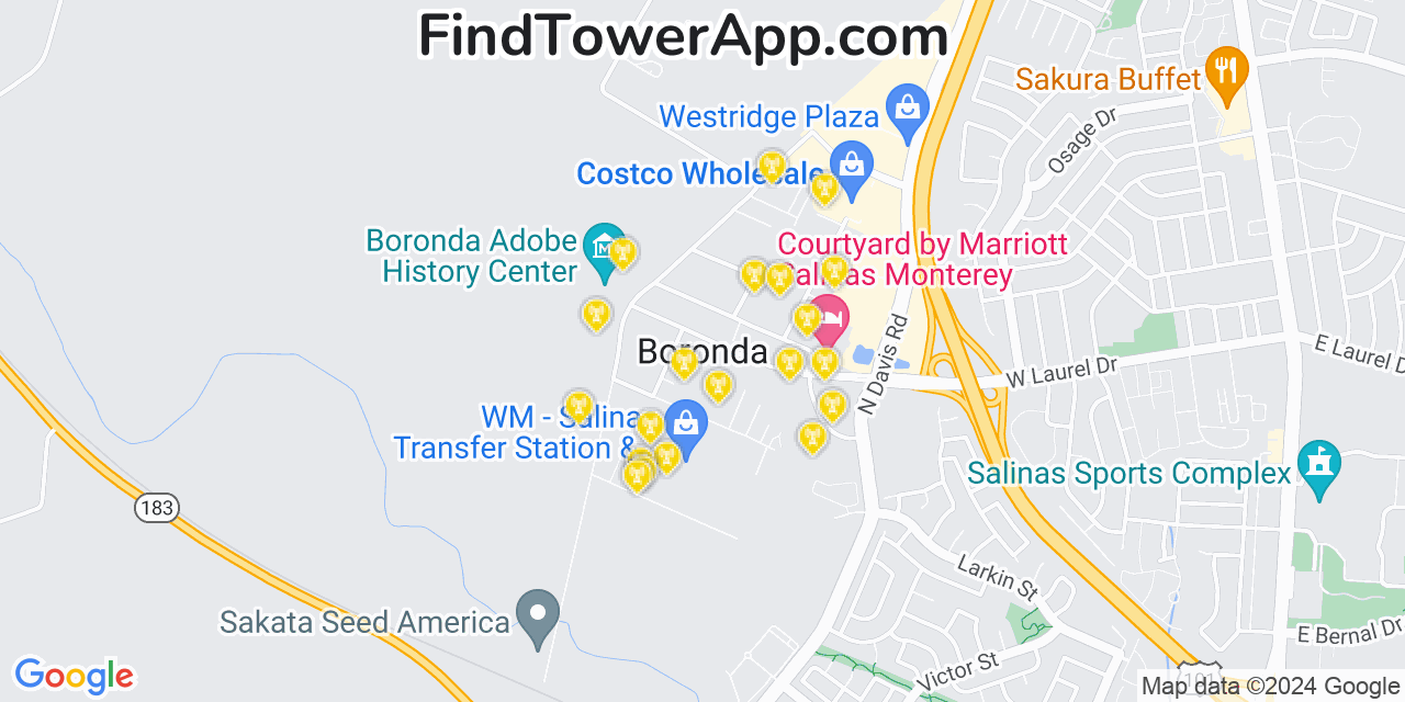 T-Mobile 4G/5G cell tower coverage map Boronda, California