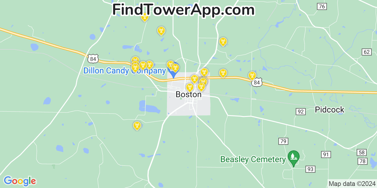 Verizon 4G/5G cell tower coverage map Boston, Georgia