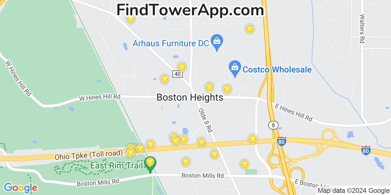 AT&T 4G/5G cell tower coverage map Boston Heights, Ohio