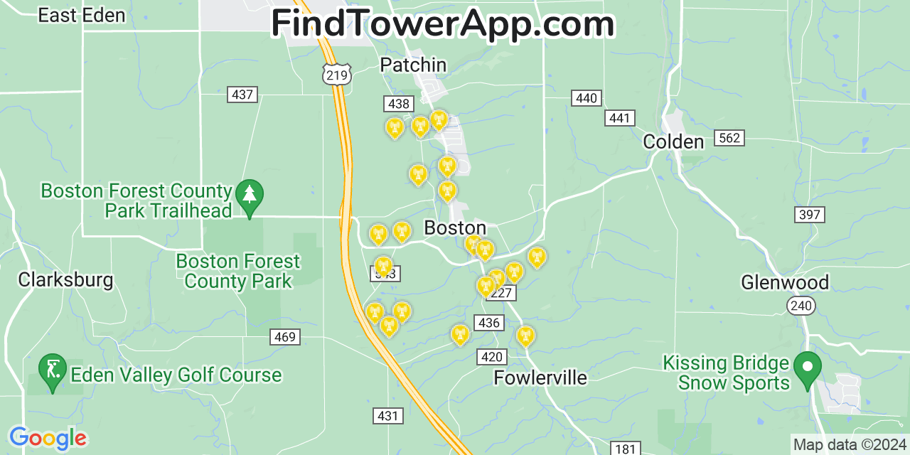 AT&T 4G/5G cell tower coverage map Boston, New York