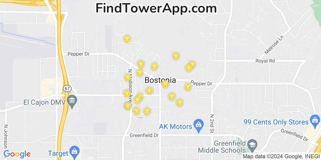 T-Mobile 4G/5G cell tower coverage map Bostonia, California