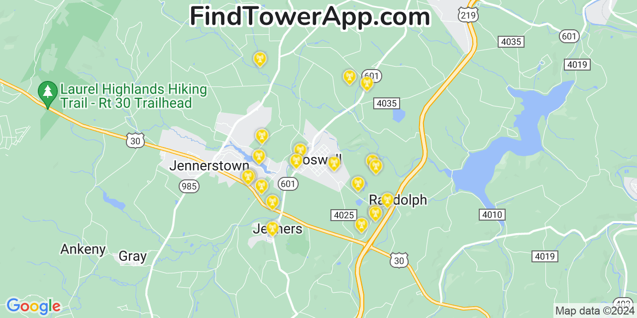 AT&T 4G/5G cell tower coverage map Boswell, Pennsylvania