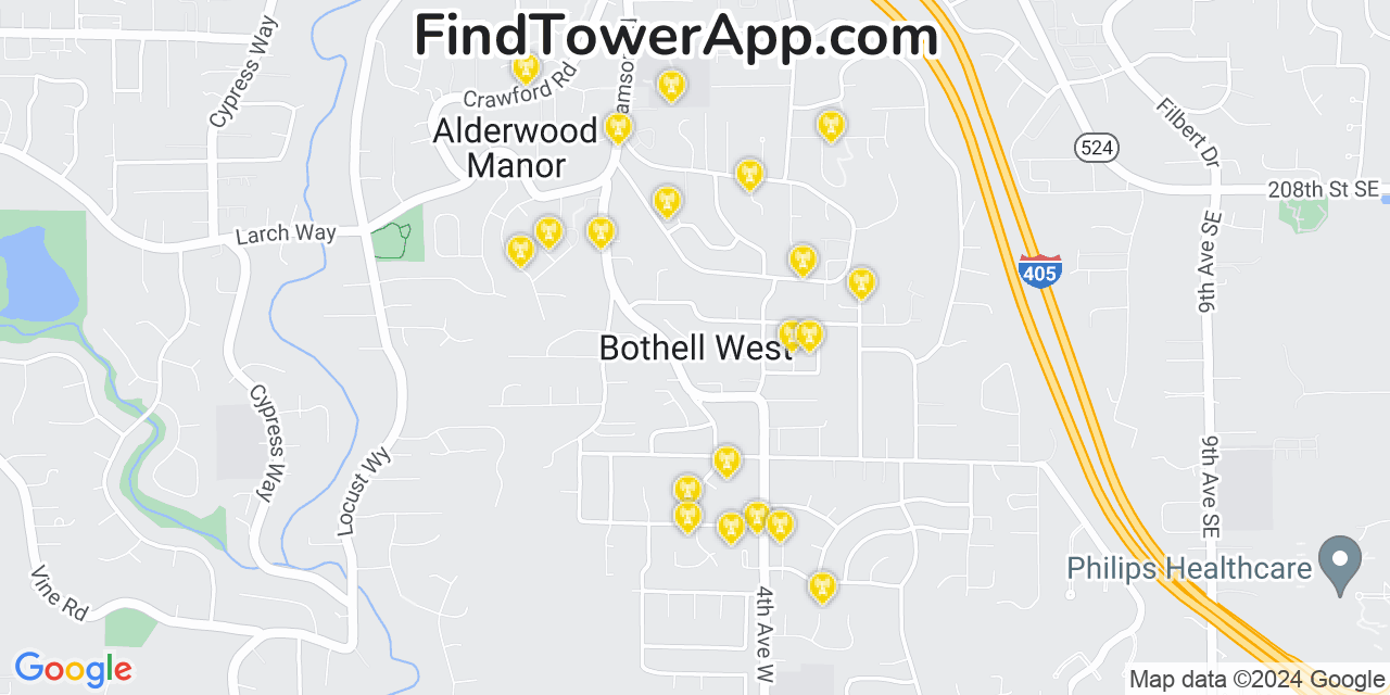 T-Mobile 4G/5G cell tower coverage map Bothell West, Washington